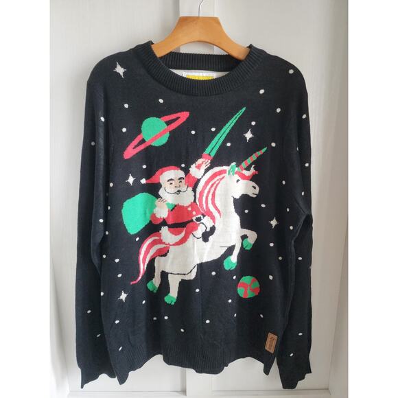 Tipsy Elves Santa Flying Unicorn Ugly Christmas Holiday Sweater - Women's Large - Picture 2 of 8